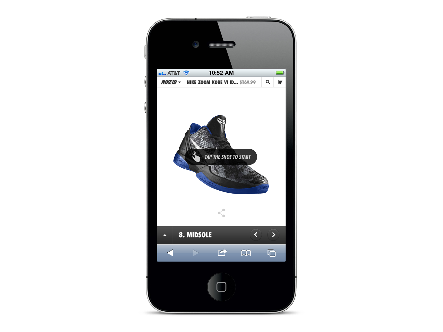  For the phone experience, tapping the shoe brings up the customization options.&nbsp; 