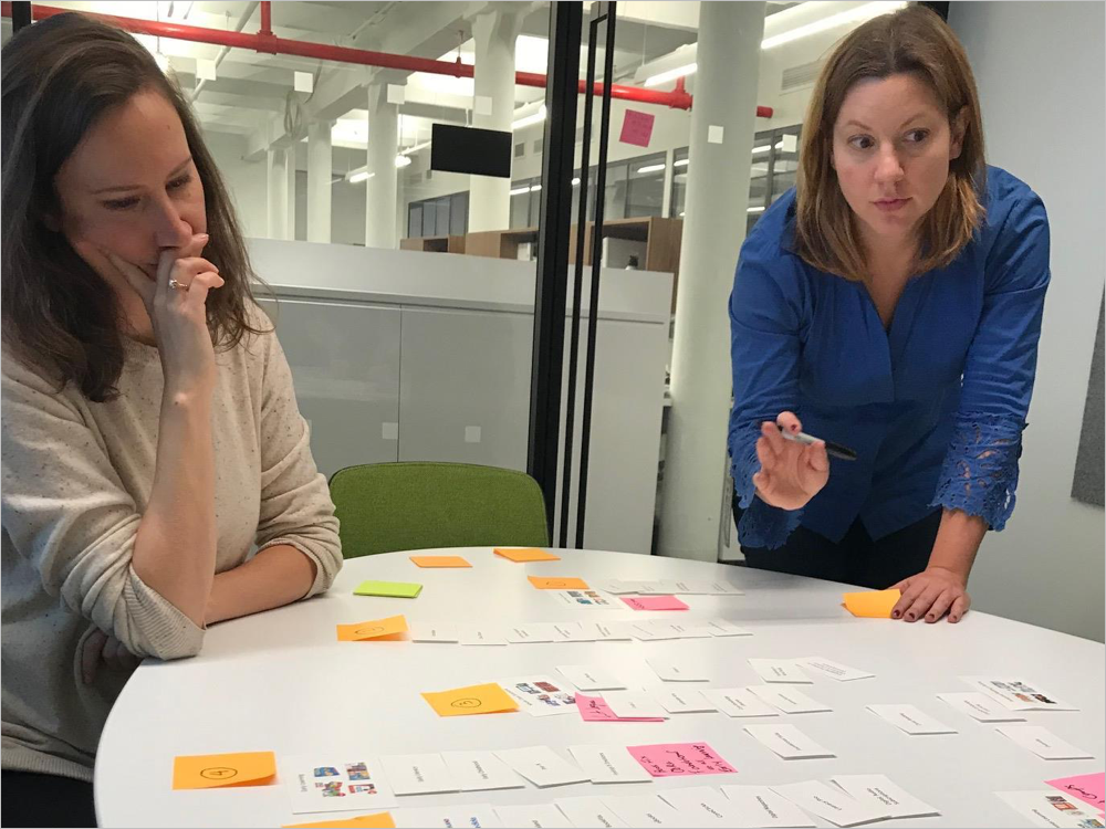  I propose doing  Card Sorting  exercises when the team needs to rethink categorization around product or content. This exercise is often paired with a top level navigation redesign. Card Sorting is a great way to bring team members together and cate