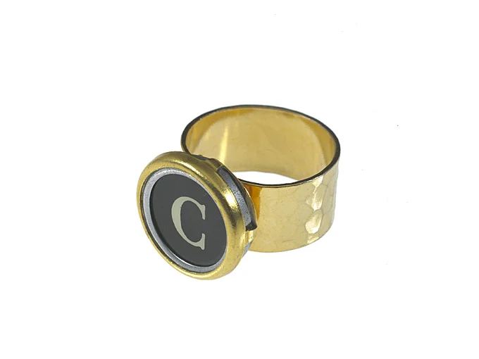 Vintage Typewriter Key Hammered Initial Ring (gold)