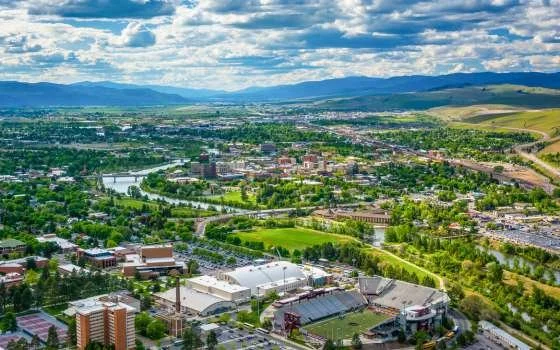 Aerial view of Missoula Montana showing the city and Clark Fork Rive