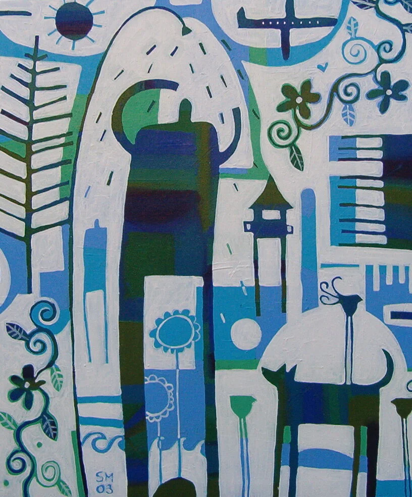 BEACH SHOWER, 2003 - ACRYLIC ON BOARD. SOLD