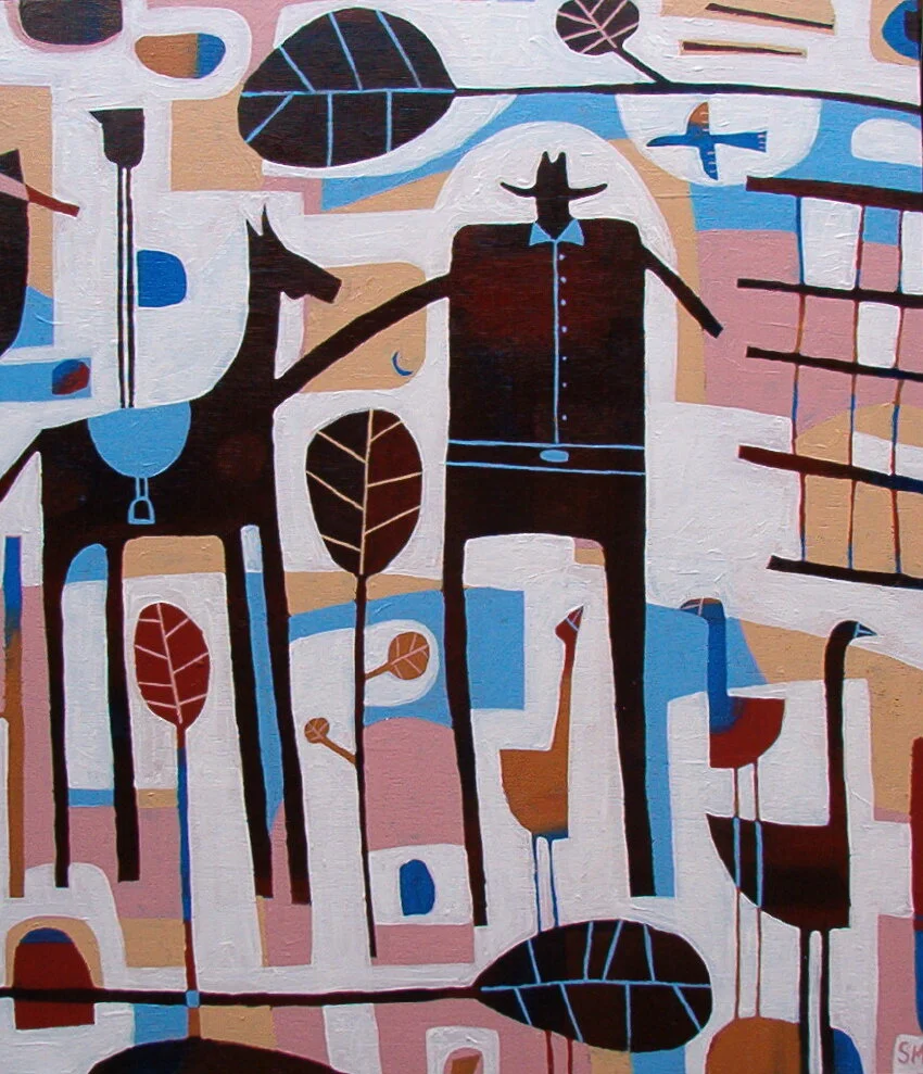 SADDLE UP, 2003 - ACRYLIC ON BOARD. SOLD