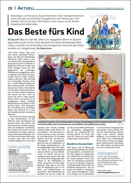 Artikel im Tagblatt der Stadt Zürich