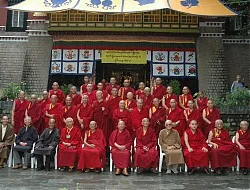 Group portrait of participants in Geden Phacho Bhucho conference. More than forty lamas from the Gelug lineage attended the event in June 2006