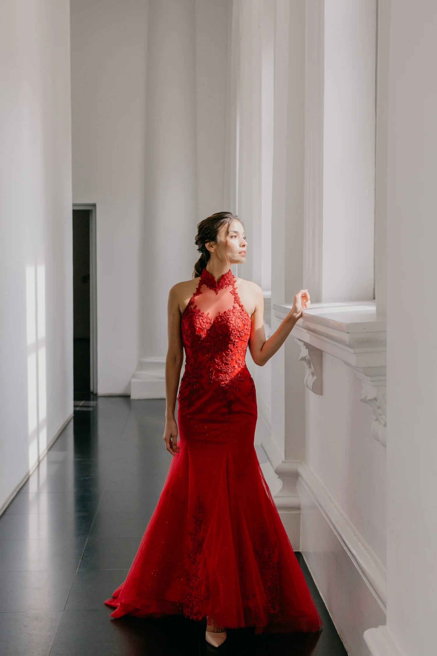 red cheongsam wedding dress