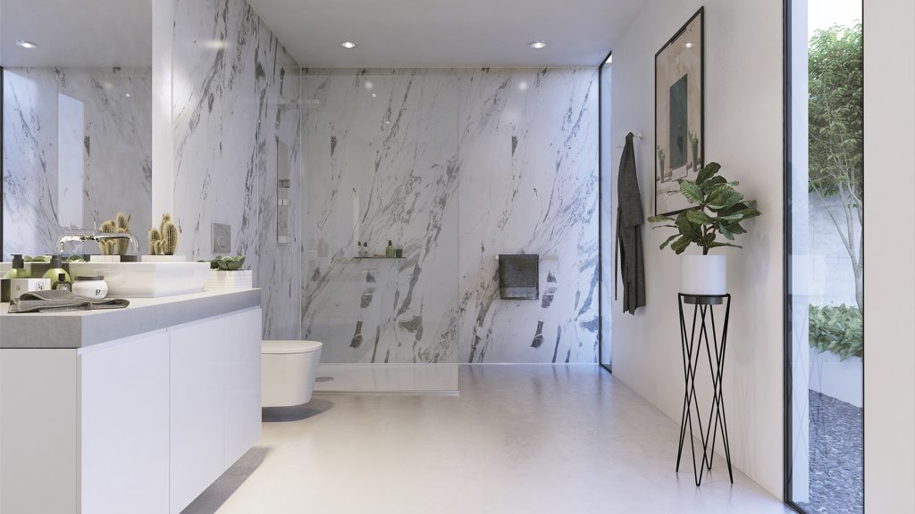 LIGHTING MARBLE BY SHOWER WALL