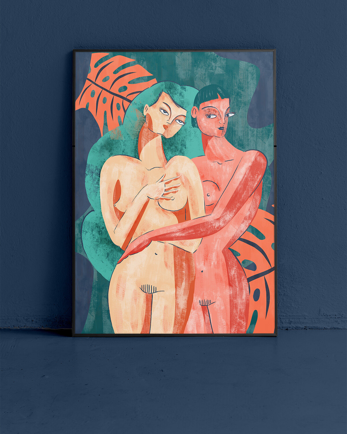  sensual nude art, abstract two women hugging