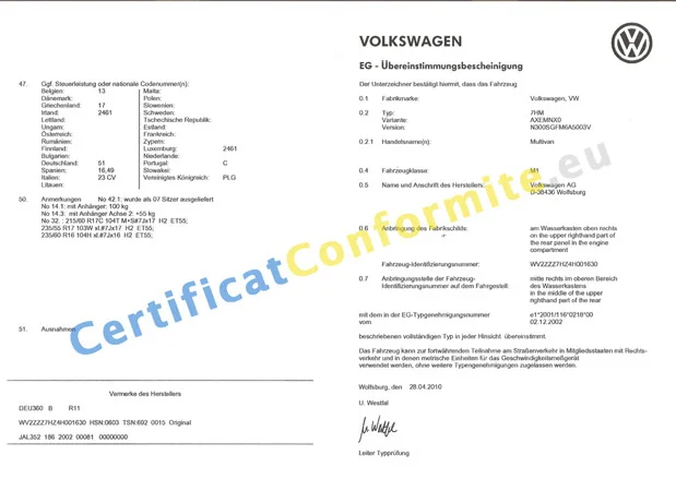 This is an example of Certificate of Conformity