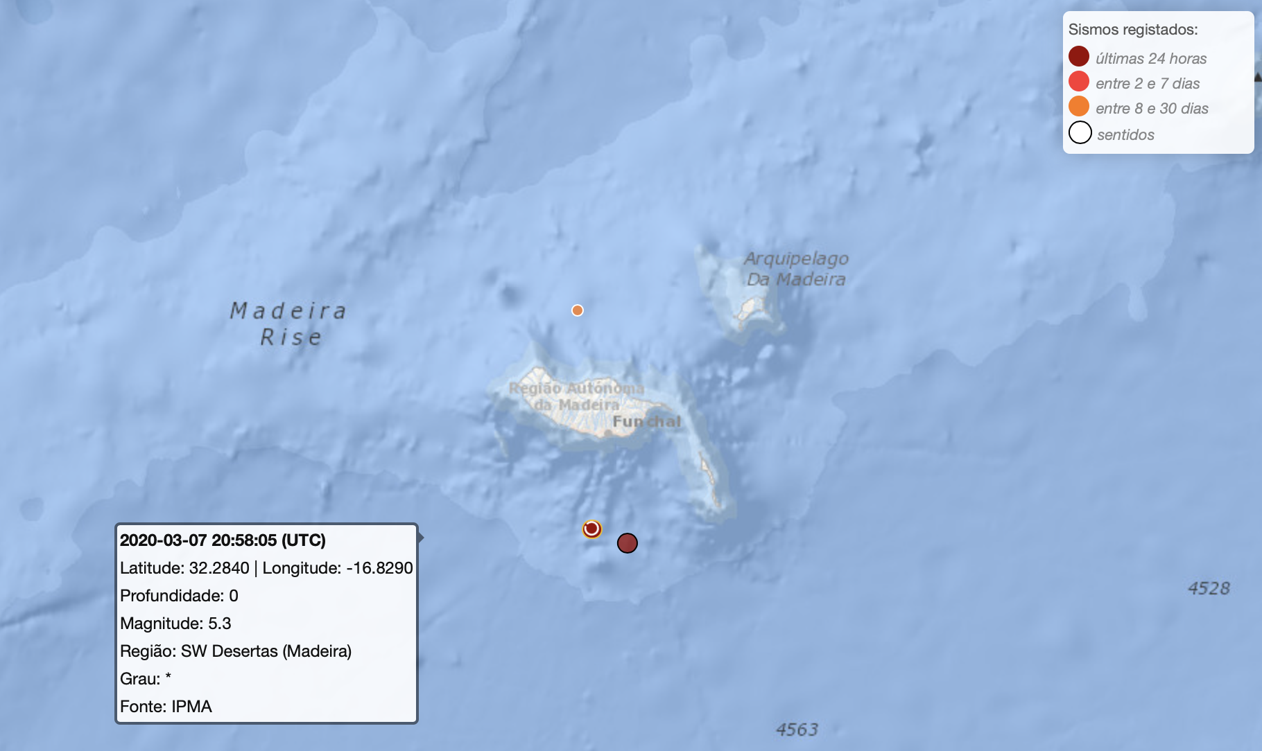 Séisme de 5.3 sur l'échelle de Richter à Madère