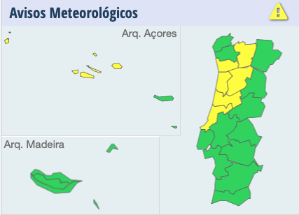Alerte météo pour forte pluie et orages dans 4 districts du Portugal continental et les Açores