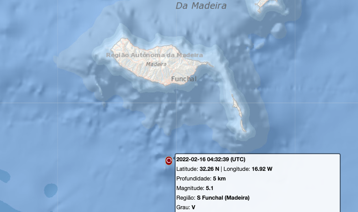 Séisme de 5.1 sur l'échelle de Richter ressenti à Madeira