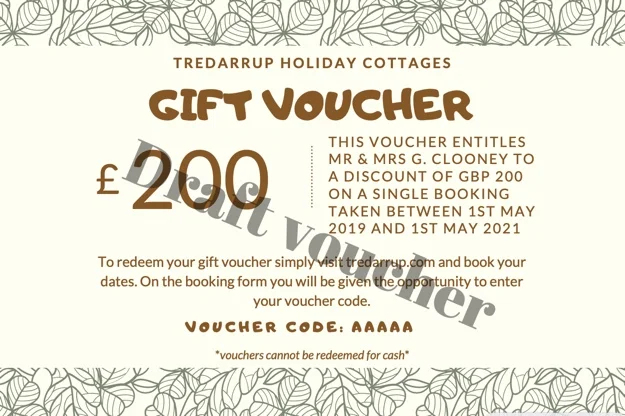 Sample holiday cottage gift voucher