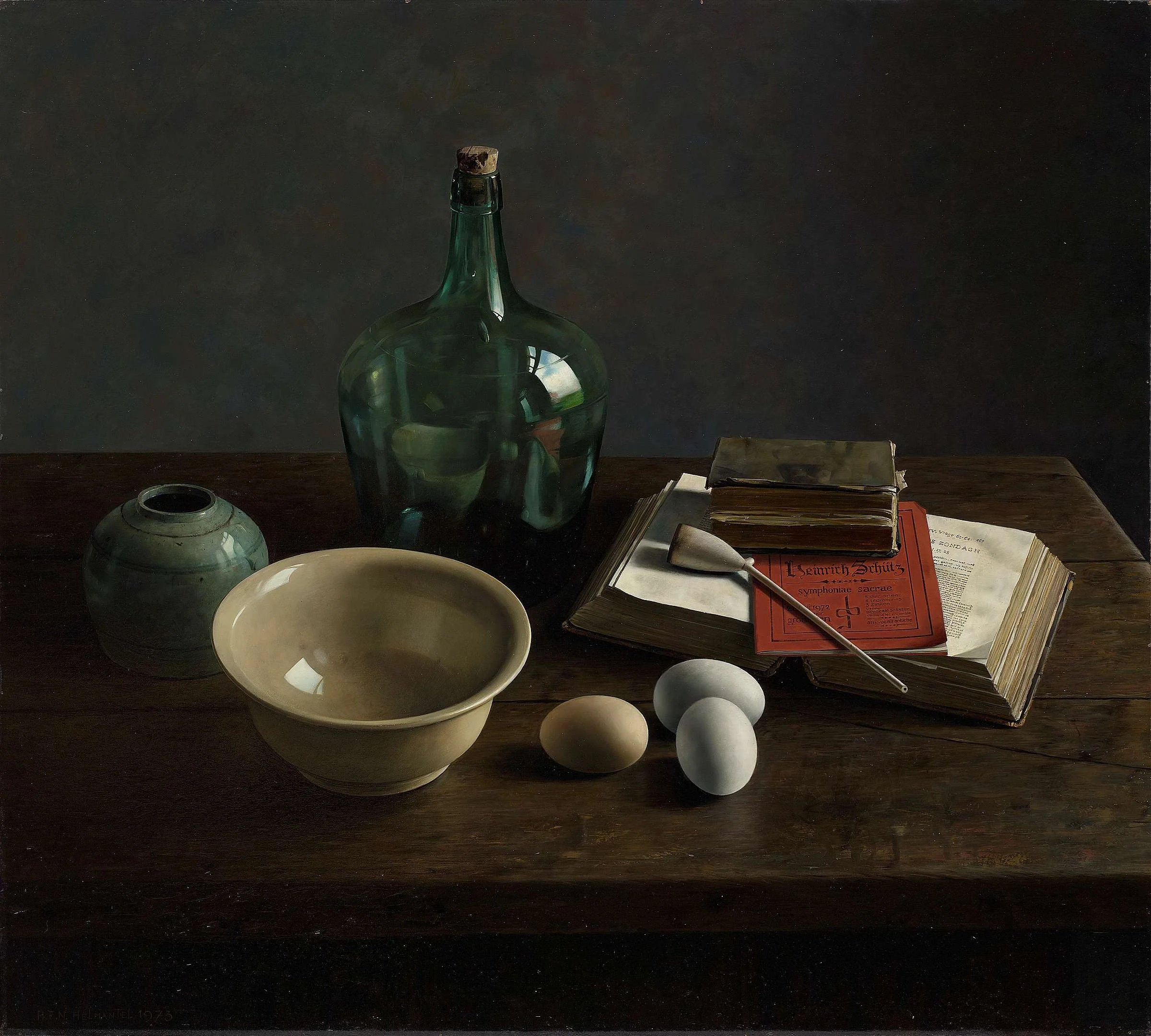 Hommage aan Heinrich Schutz door Henk Helmantel heeft prachtige lichteffecten - zie je het detail in de vaas, met de reflectie van de schilder?