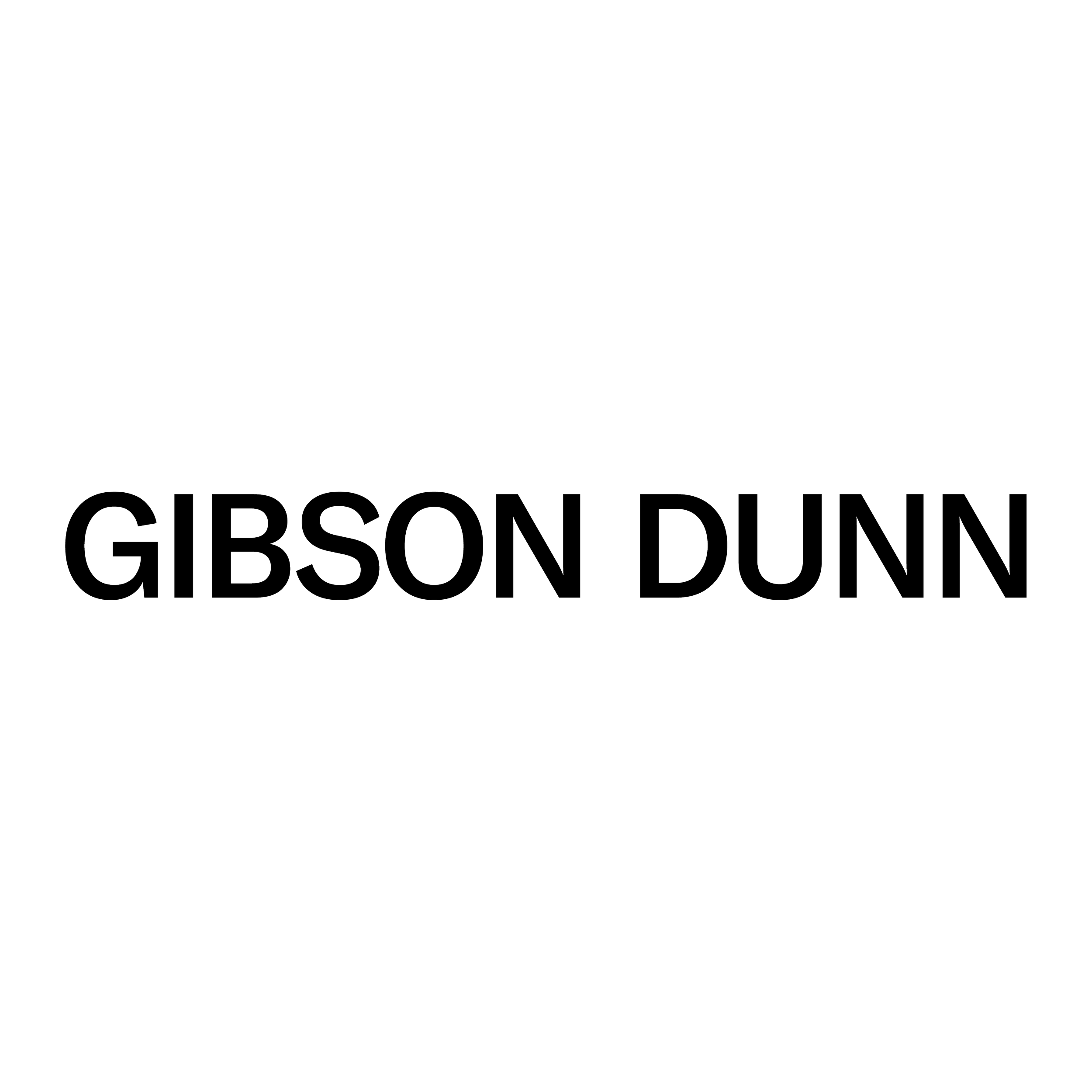 Black background with the words 'GIBSON DUNN' in outlined capital letters.