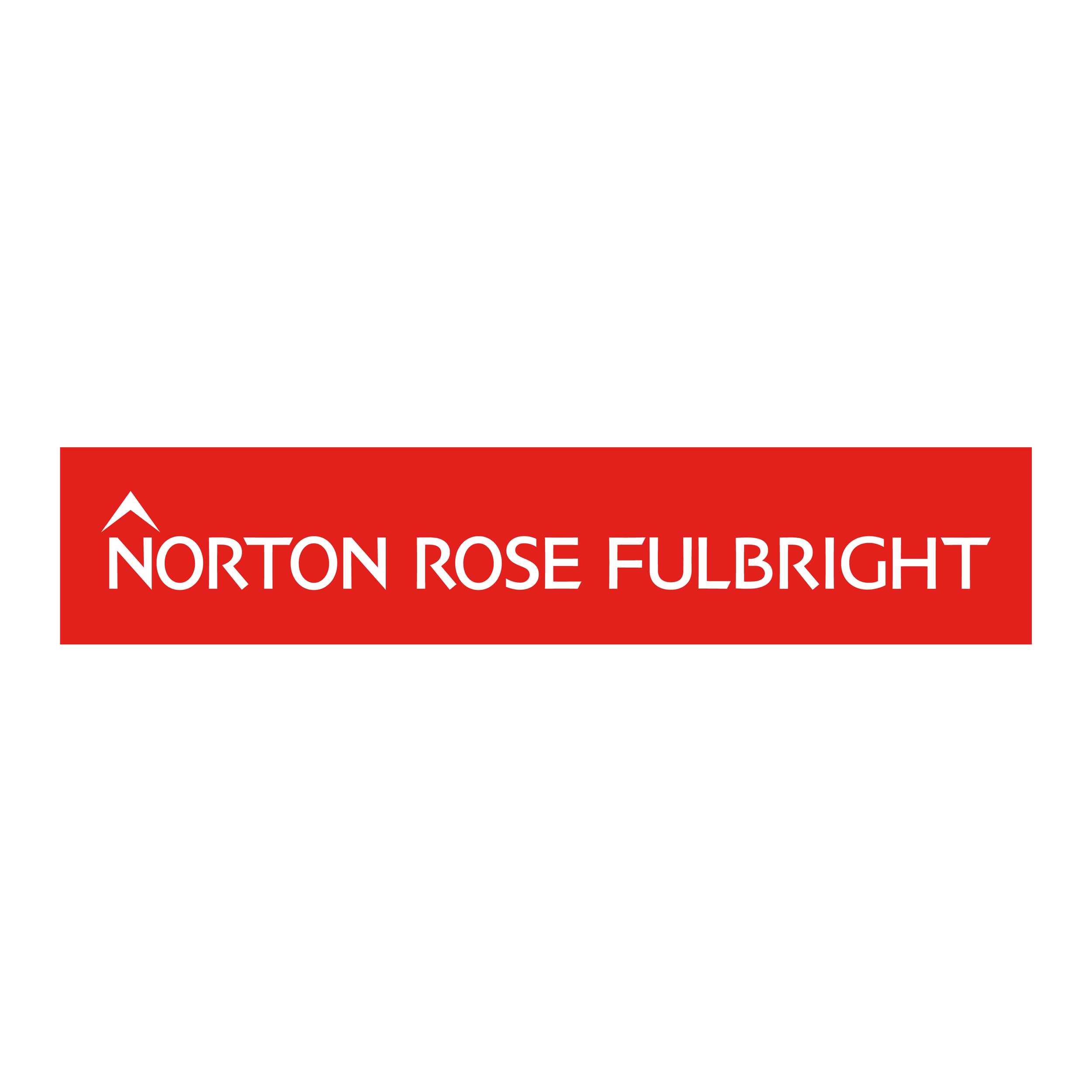Logo for Norton Rose Fulbright with a red rectangular label with white text "Norton Rose Fulbright," and a white upward arrow symbol to the left of the text.
