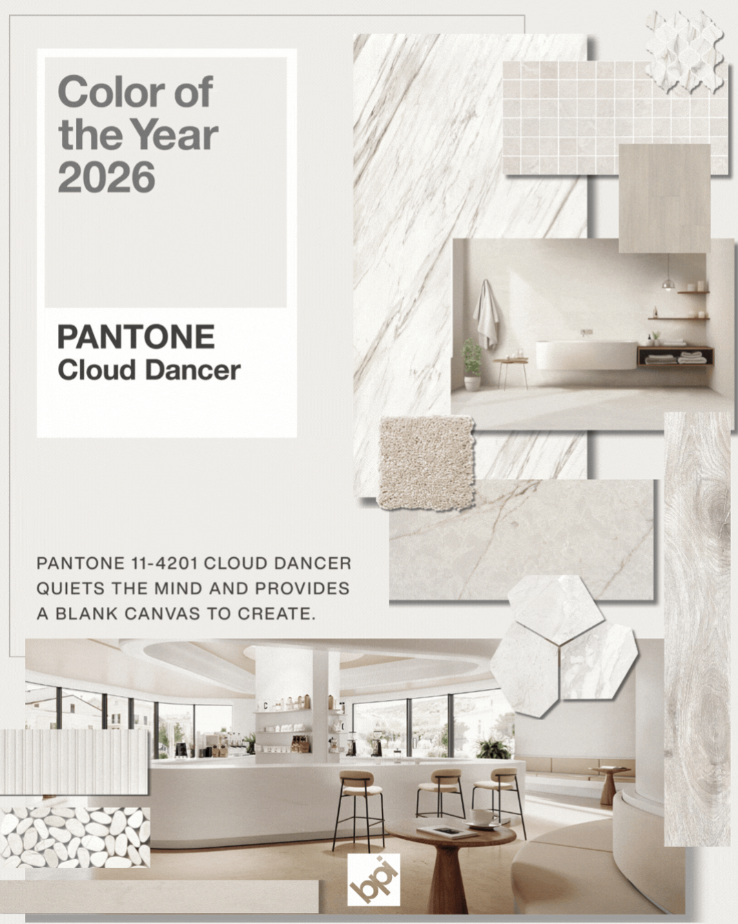 Pantone Color of the Year: How to Incorporate “Cloud Dancer” into Hardwood, Tile, and Countertop Choices