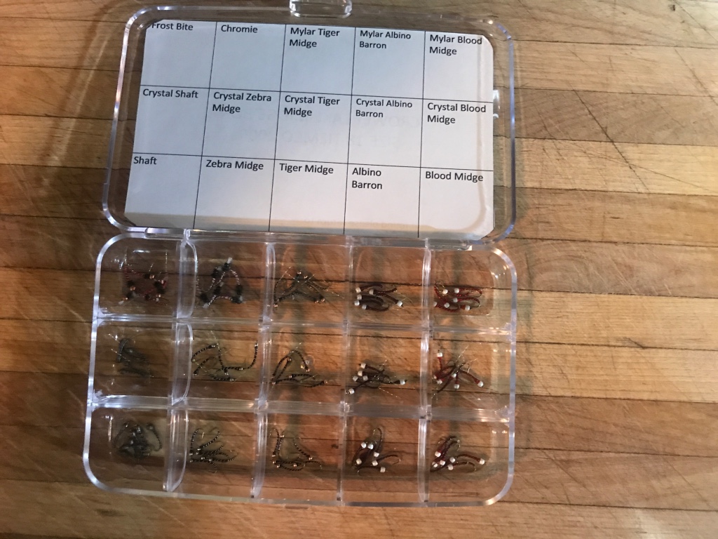 This box of size 18 midges will produce trout for fly fishers on Crowley Lake throughout the season.