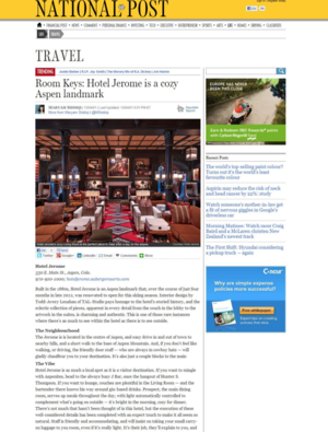 Hotel Jerome is a cozy Aspen landmark<br>NATIONAL POST