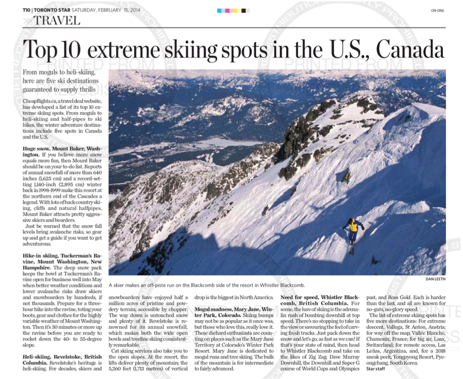 Top 10 extreme skiing sports in the U.S.<br>TORONTO STAR