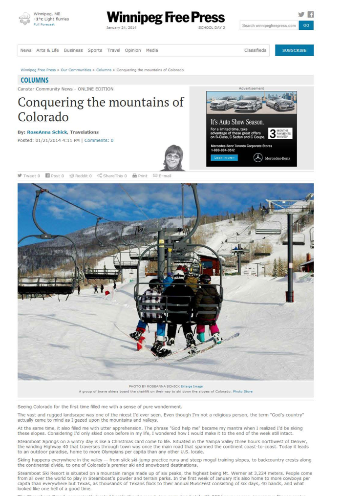 Conquering the mountains of Colorado<br>WINNIPEG FREE PRESS