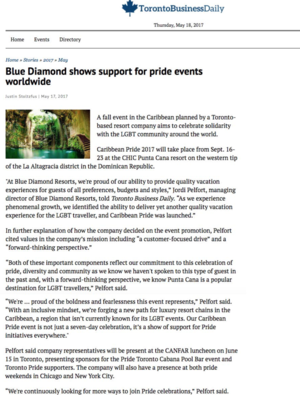 Blue Diamond shows support for pride events<br>TORONTO BUSINESS DAILY