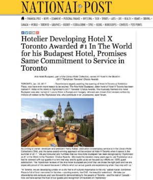 Awarded #1 In The World for Aria Budapest<br>NATIONAL POST