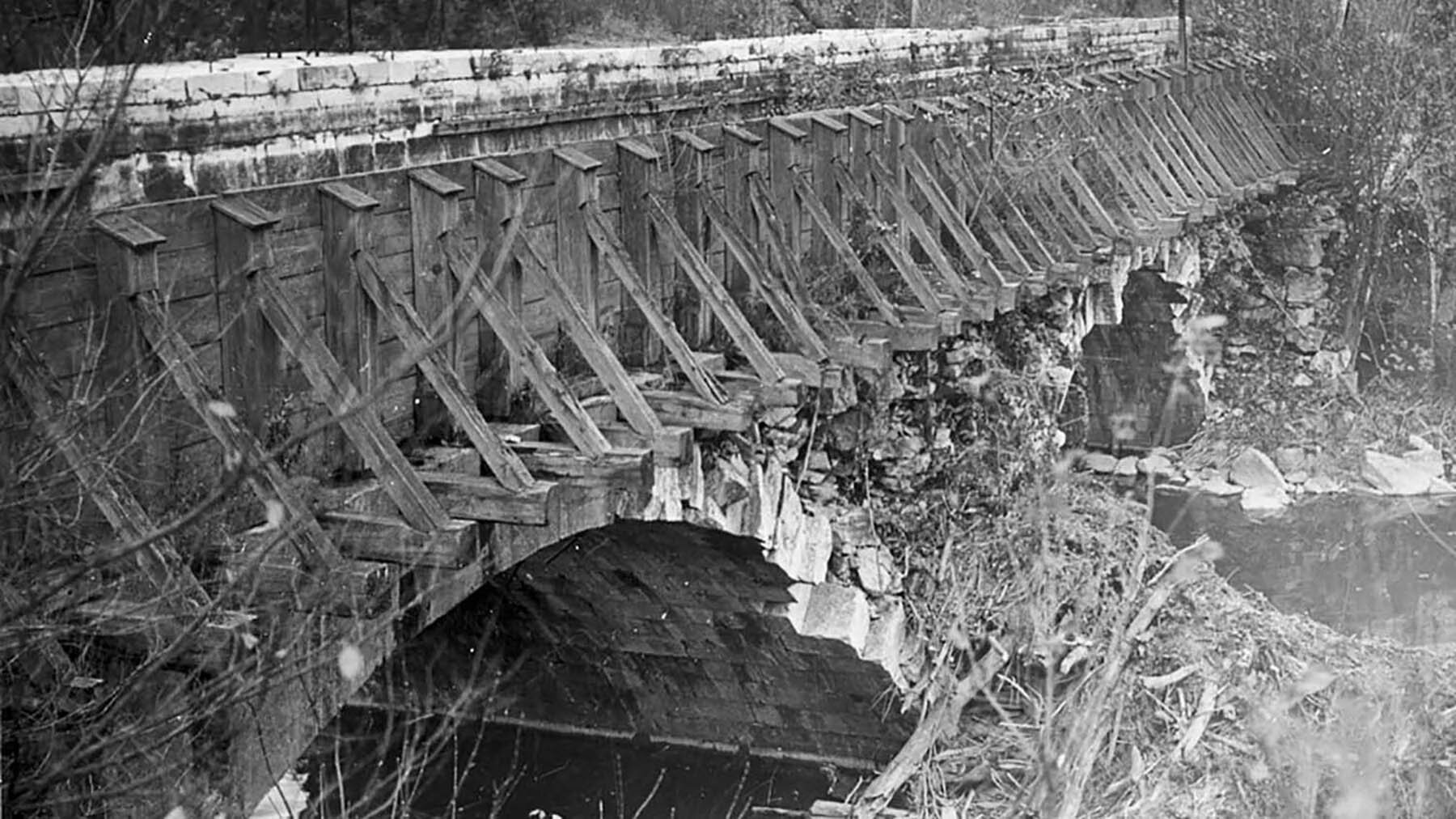 Historic: Aqueduct After Berm Parapet Collapse with Timber Trough