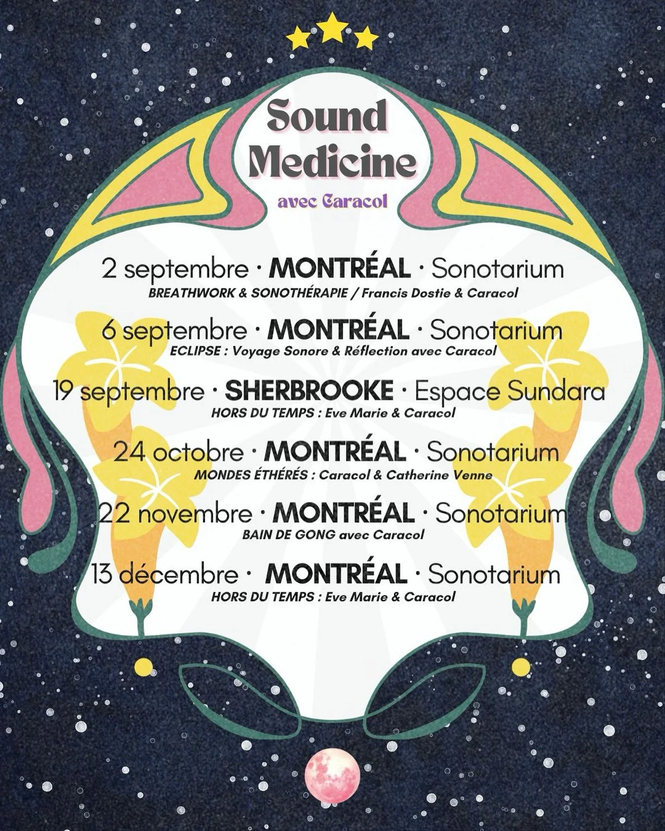 Heureuse de vous annoncer mes Événements Sonores d’automne ๐ปHappy to announce my Autumn Sound Events ๐ป 
À bientôt j’espère pour un voyage sur les fréquences! โจ See you soon for exciting Sound Tr