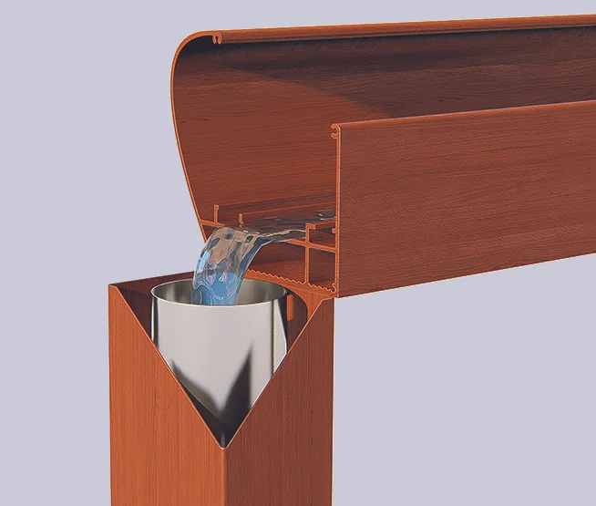 Built-in gutter, channeling through column
