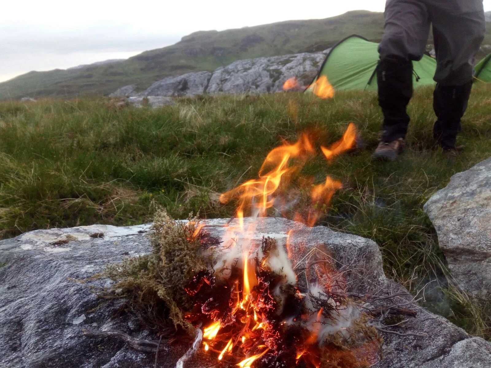 Fire on wild camp, Scottish tours with walks, small group adventures, Roaming Scotland.jpg