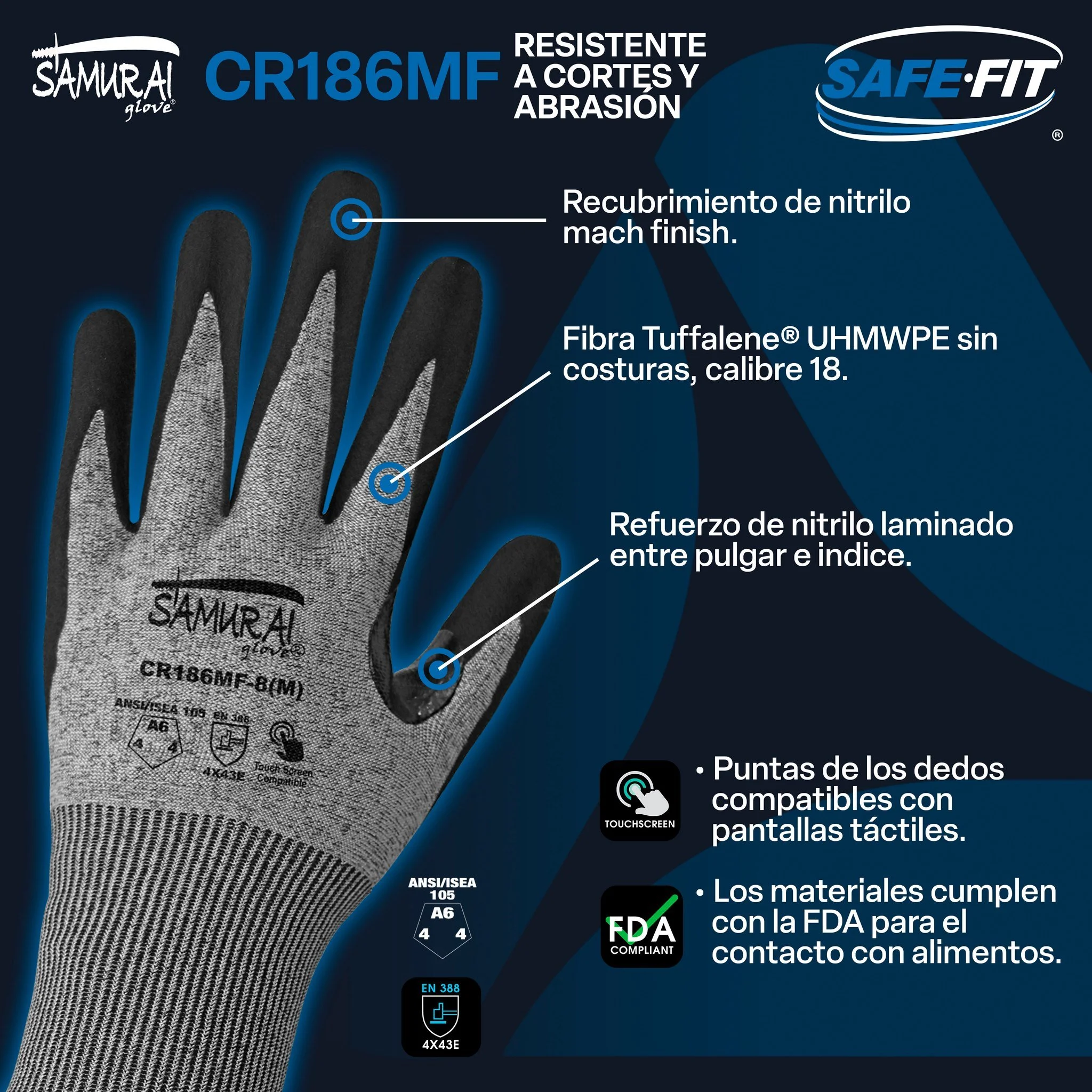 🧤 Protecci&oacute;n de alto nivel en tus manos
Los Guantes CR186MF est&aacute;n dise&ntilde;ados para resistir cortes y ofrecer un agarre superior. Hechos de fibra Tuffalene&reg;.

✨ Caracter&iacute;sticas que los hacen &uacute;nicos:
✔️ Resistentes