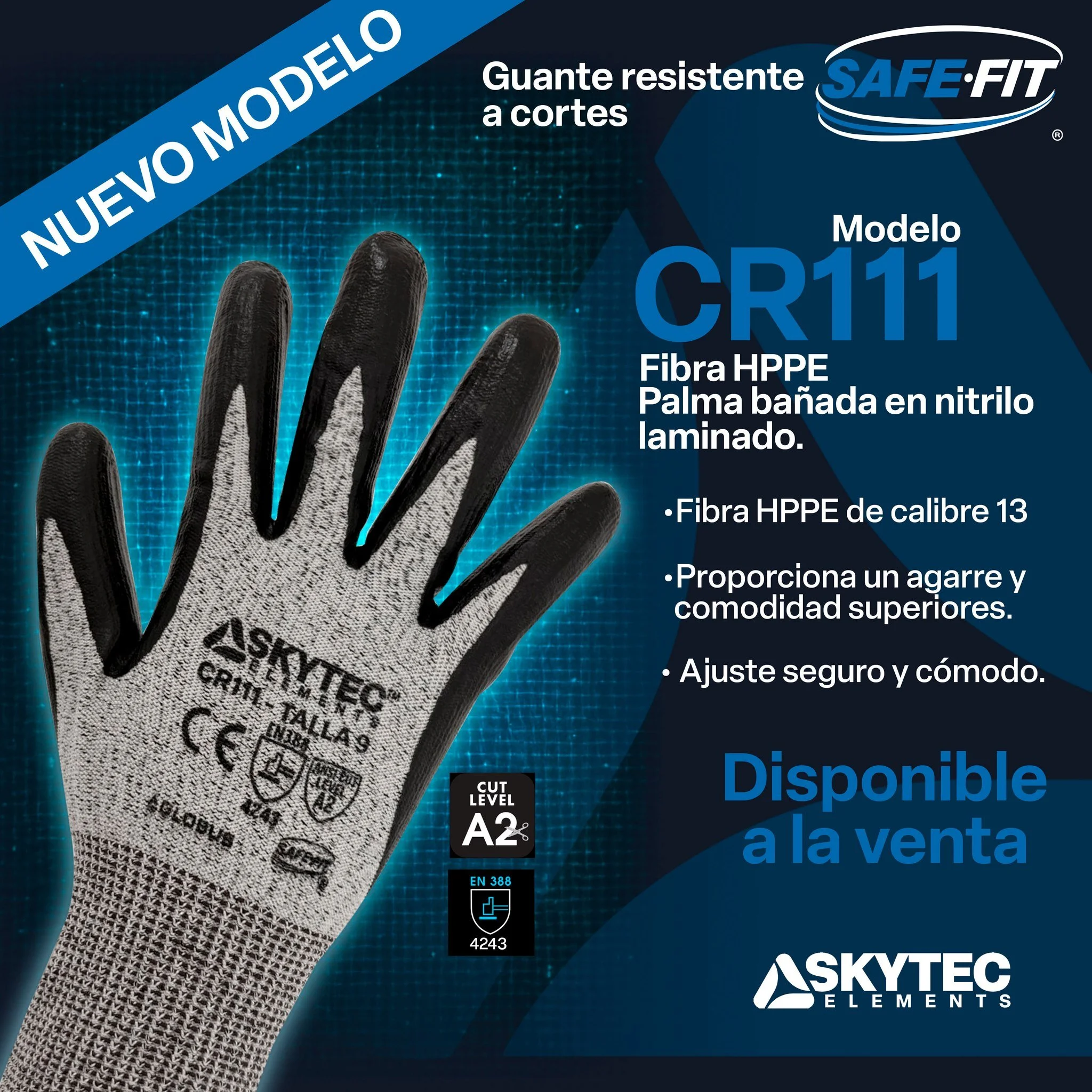 🧤 Protecci&oacute;n, agarre y comodidad en cada movimiento.

Nuestro nuevo guante CR111 resistente a cortes ofrece el equilibrio perfecto entre seguridad y destreza.
Fabricado con fibra HPPE de calibre 13 sin costuras y palma recubierta en nitrilo l