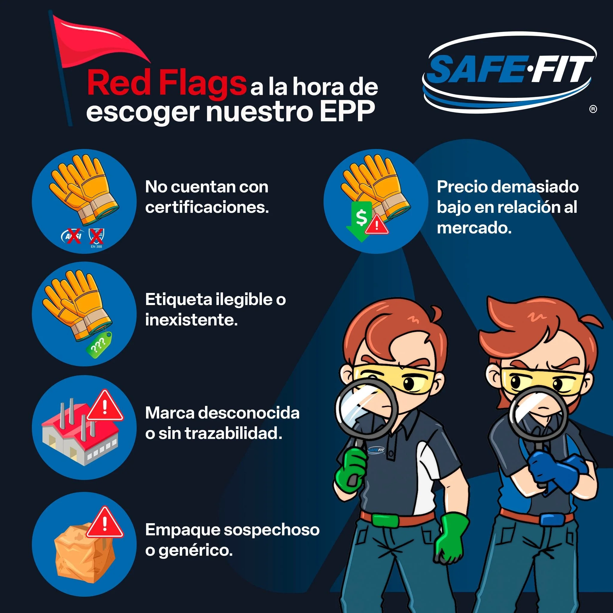 🛑 No pongas en riesgo tu seguridad por un EPP de mala calidad

Elegir un equipo de protecci&oacute;n personal (EPP) de dudosa procedencia o sin certificaciones puede parecer una decisi&oacute;n menor, pero en realidad puede costarte mucho m&aacute;s
