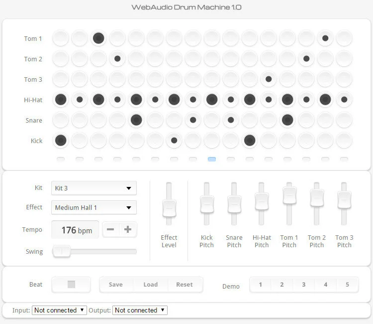 Shiny Happy WebAudio MIDI-fied Drum Machine