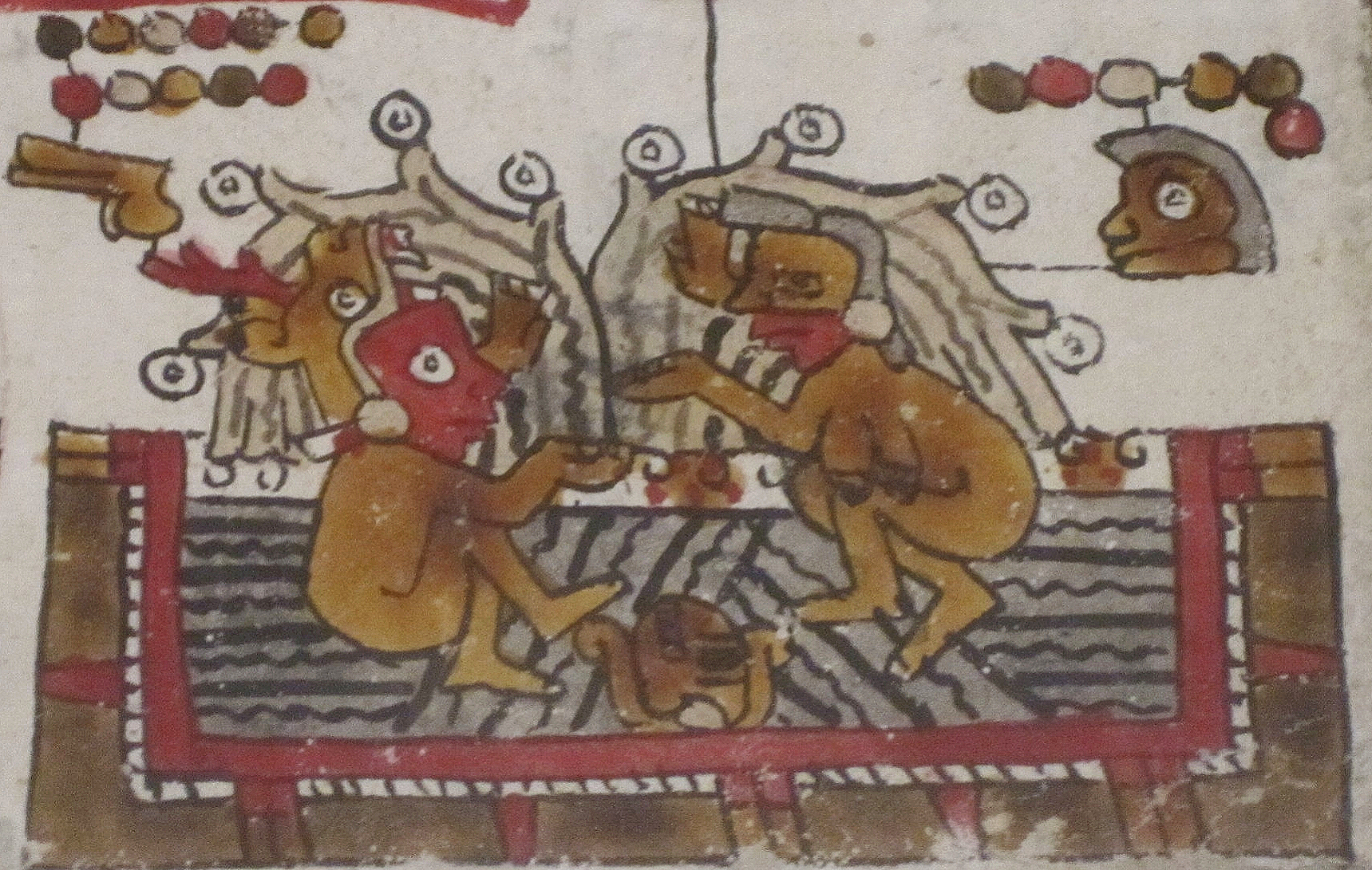 Ritual and ceremonial water purification is an ancient practice that in some instances can be traced to ancient sacred narrative. Here a couple take a full-water pre-wedding bath. From the Prehispanic Mixtec Codex Selden painted on deerskin.