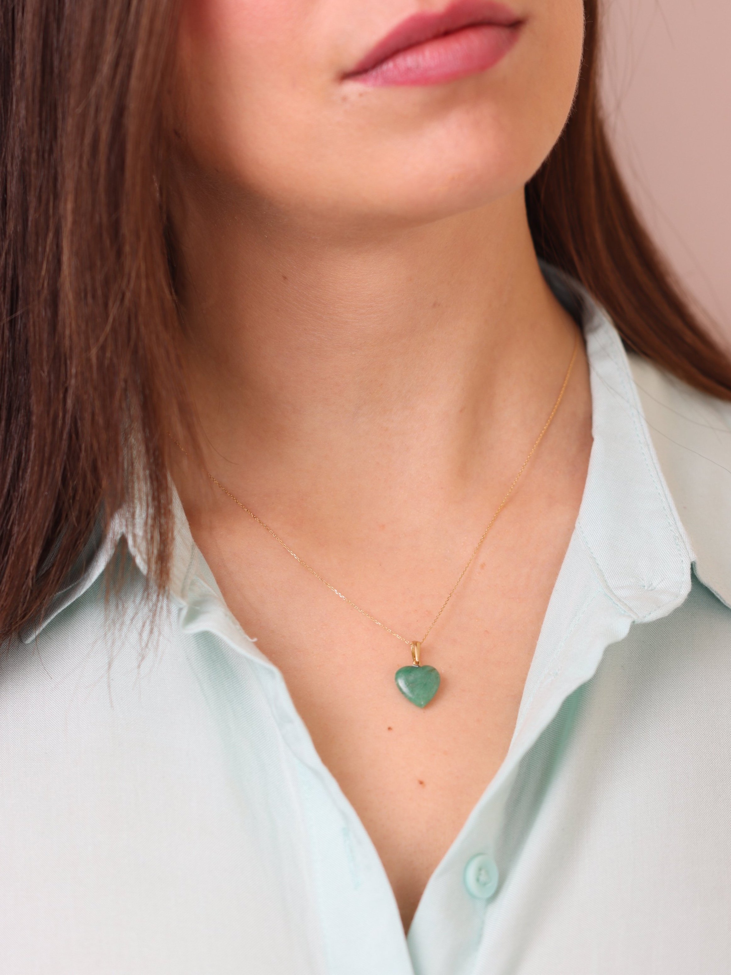 Pendentif petit cœur en Aventurine sur or 18ct - Avancer avec confiance - SOLYA - E-shop de Lithothérapie - Boutique de pierres naturelles & éthiques
