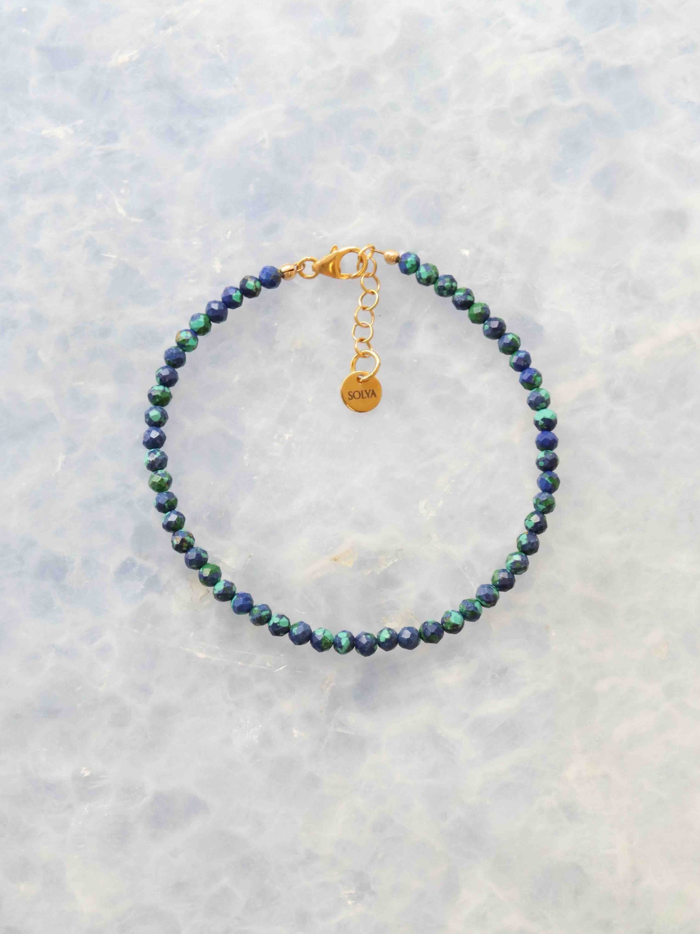 Bracelet Azurite-Malachite - Pierre pour attirer l'énergie positive & l'Harmonie - SOLYA - Cristaux, Minéraux & Bonnes énergies -Lithothérapie - Pierre naturelle & éthique - Magasin de pierre en ligne