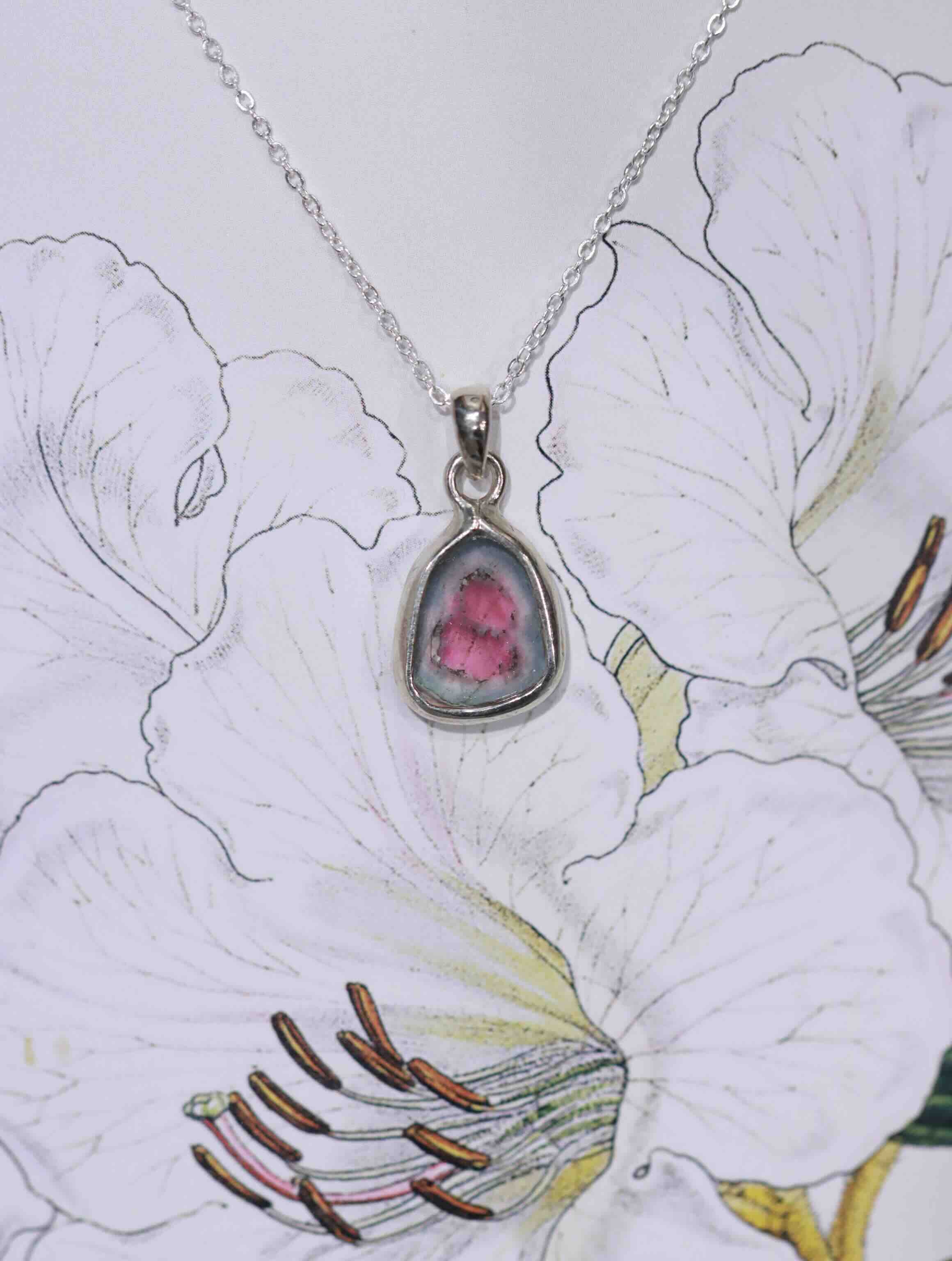 Pendentif Tourmaline melon d'eau & Argent 925 - Se faire confiance et aimer