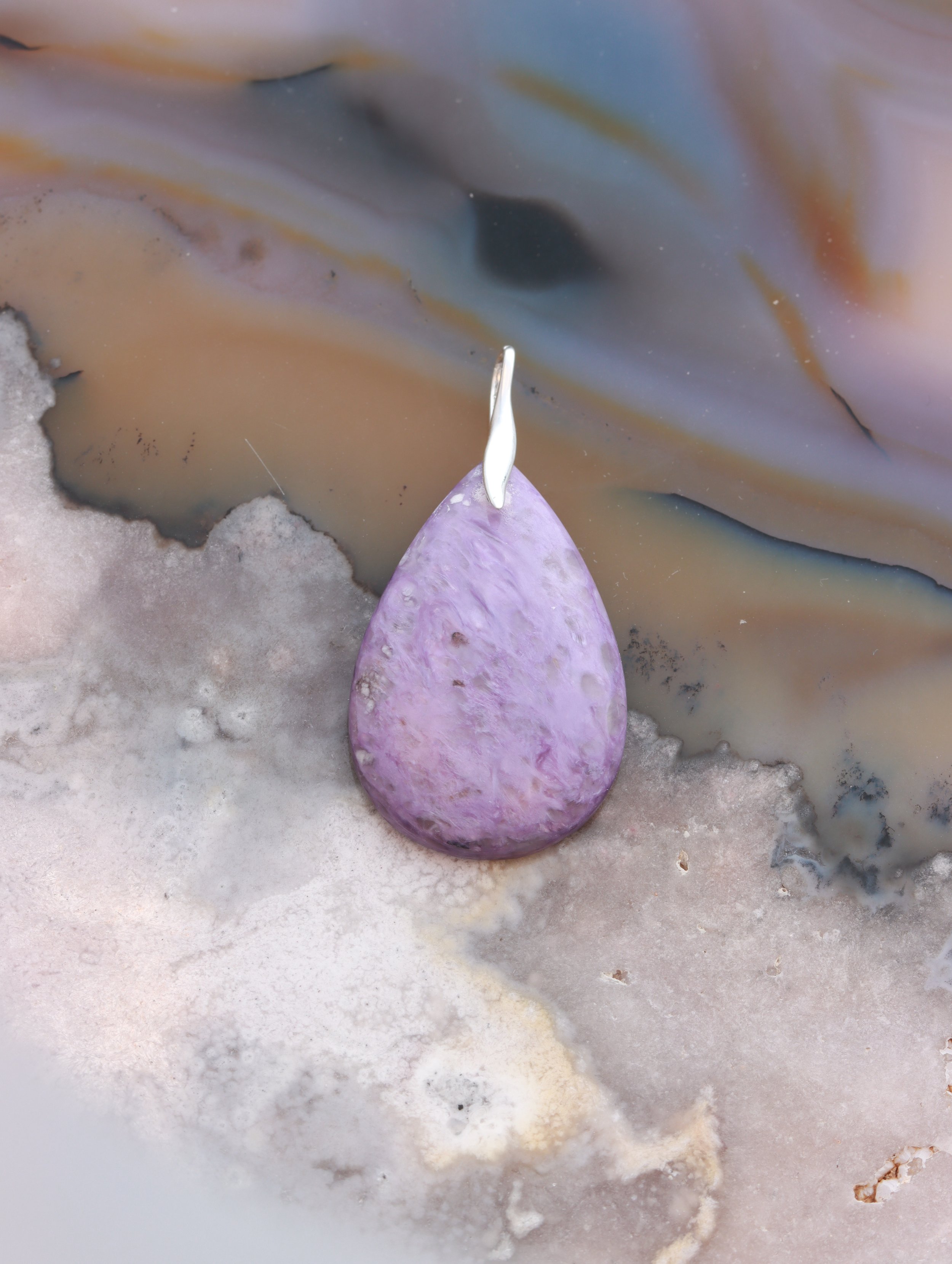 Pendentif Charoïte & Argent 925 - Pierre pour l'intuition & Spiritualité - SOLYA - Boutique de bijoux, cristaux & minéraux en Belgique - Lithothérapie - Pierres éthiques & naturelles Bruxelles