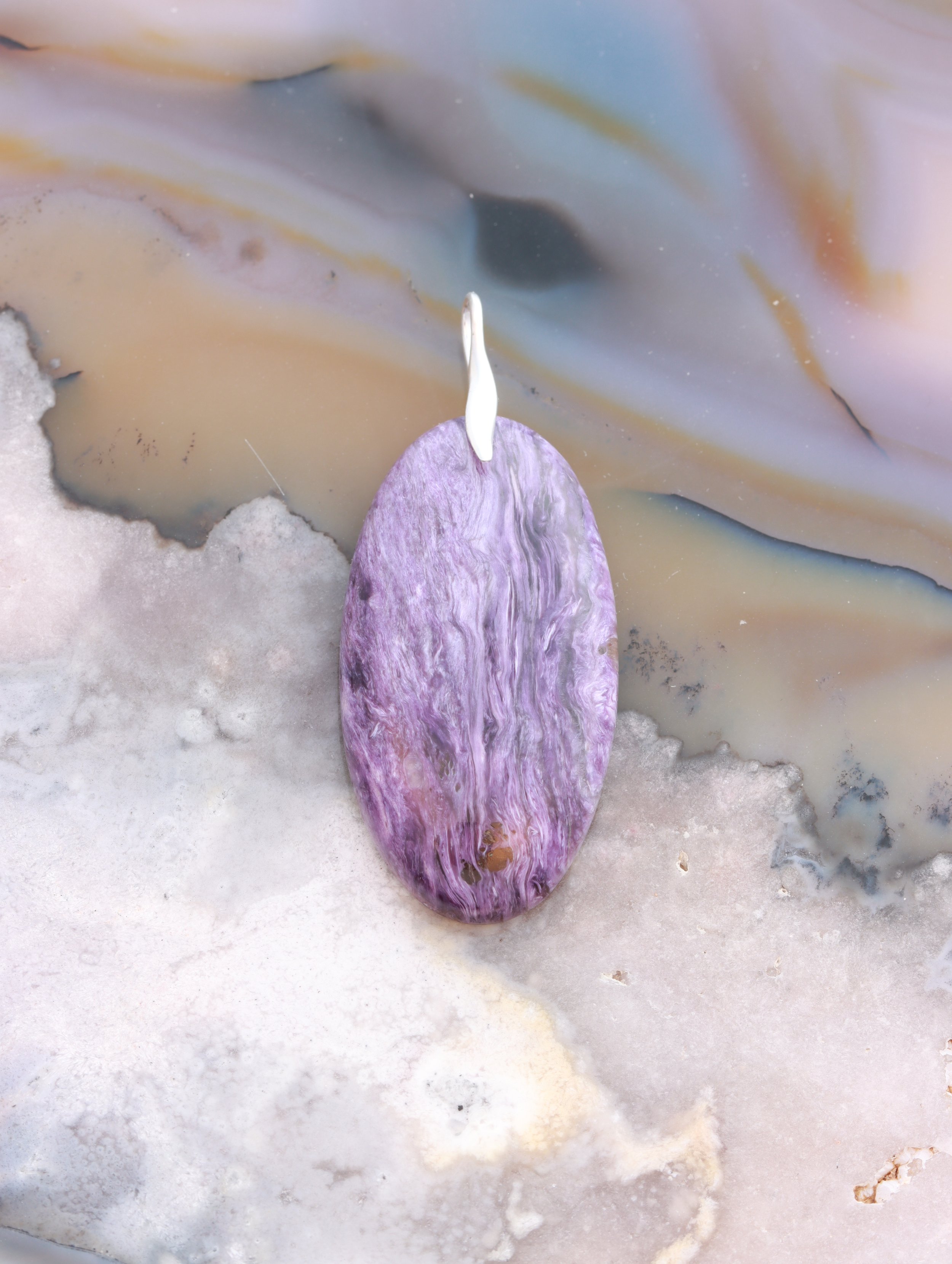 Pendentif Charoïte & Argent 925 - Pierre pour l'intuition & Spiritualité - SOLYA - Boutique de bijoux, cristaux & minéraux en Belgique - Lithothérapie - Pierres éthiques & naturelles Bruxelles