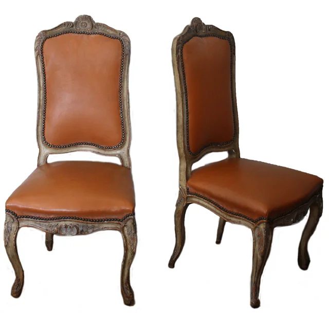 Pair of Louis XVI Leather Chairs with Nailhead