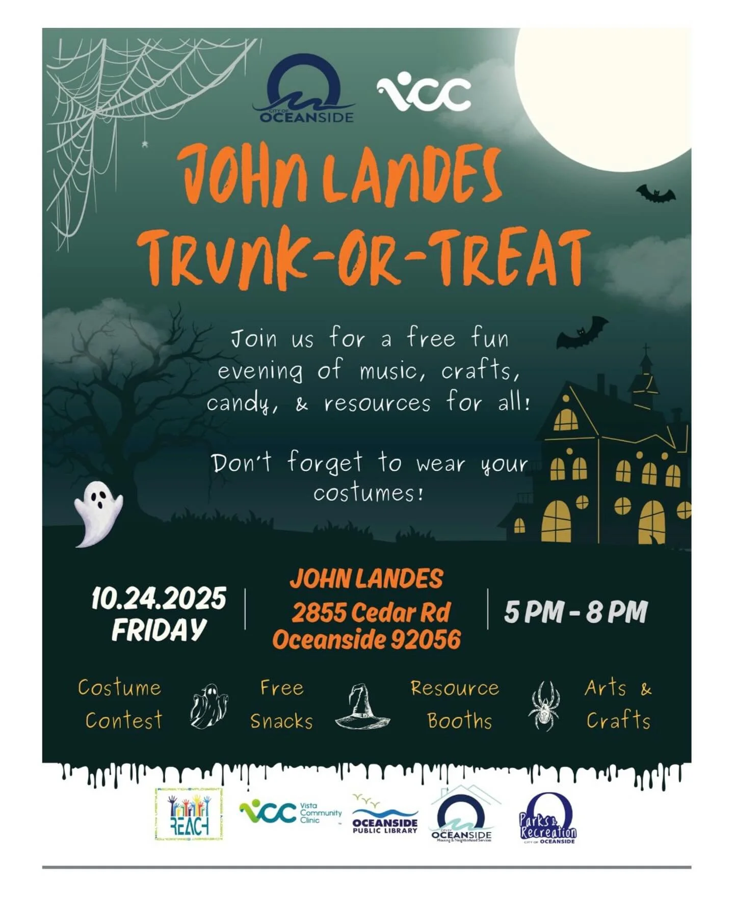 Head on down to the John Landes Trunk-or-Treat happening today from 5-8pm at John Landes Park! Join for an evening of free music, crafts, candy, resources, and other spooktacular fun. Don’t forget to wear your costume for the costume contest! ?