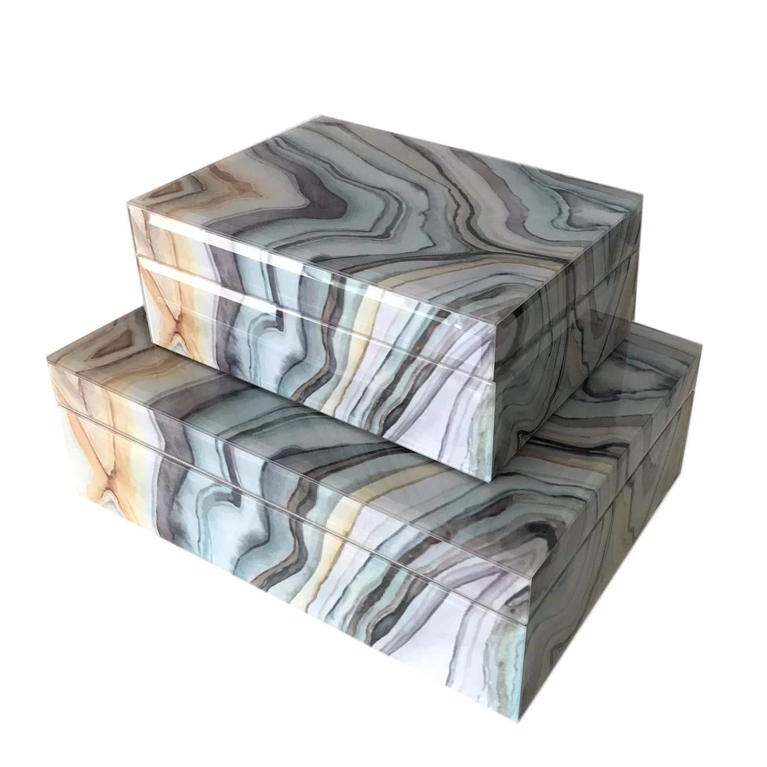 Agate Pattern Box - Blue, Gray &amp; Beige