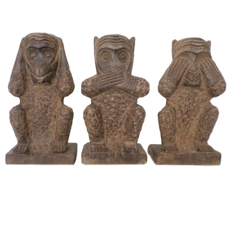 Carved Stone "No Evil" Monkeys, Set of 3