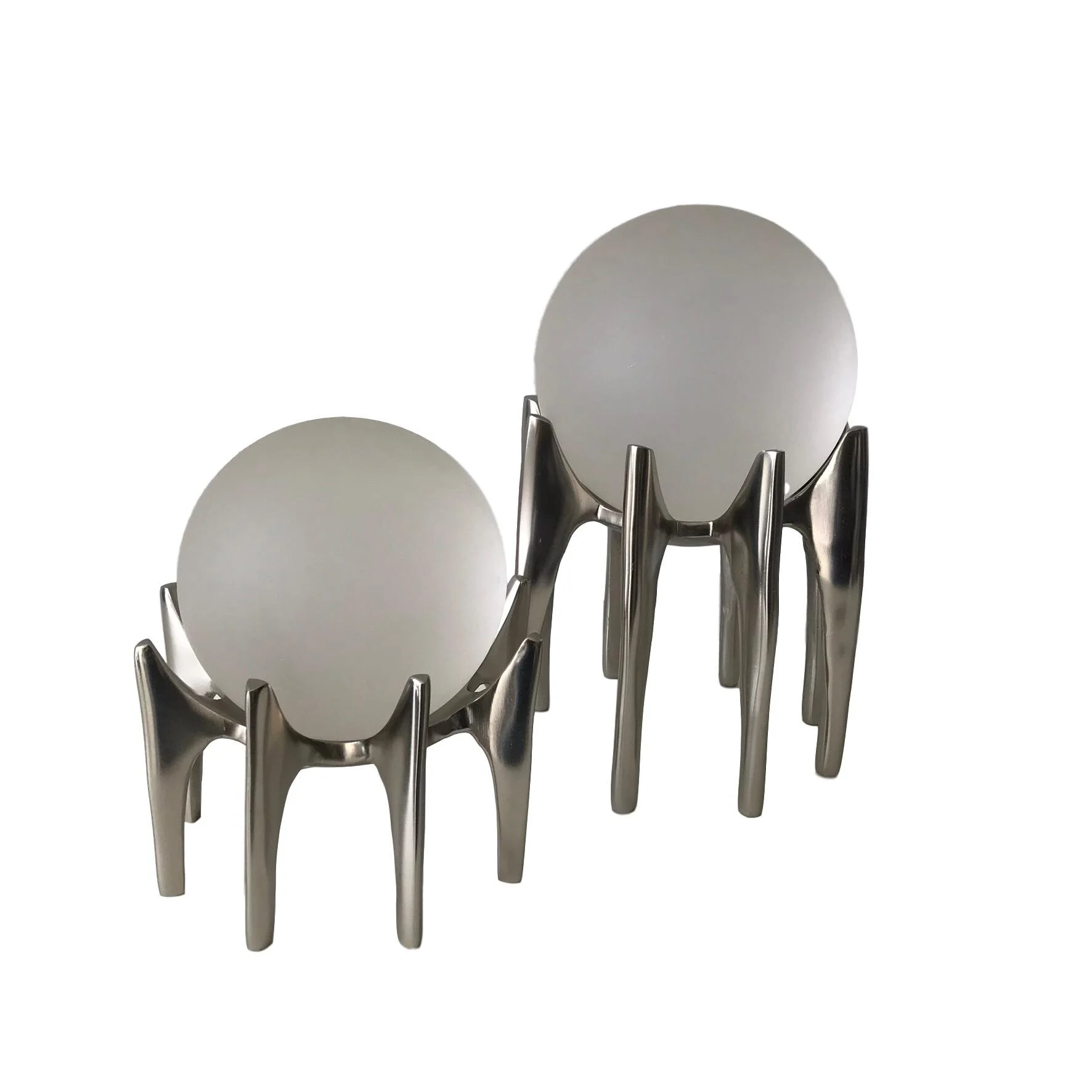 Frosted Glass Spheres on Metal Stands