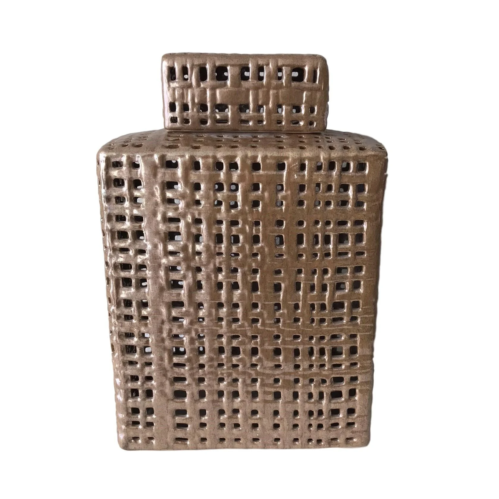 Woven Ceramic Jar, Brown/Bronze