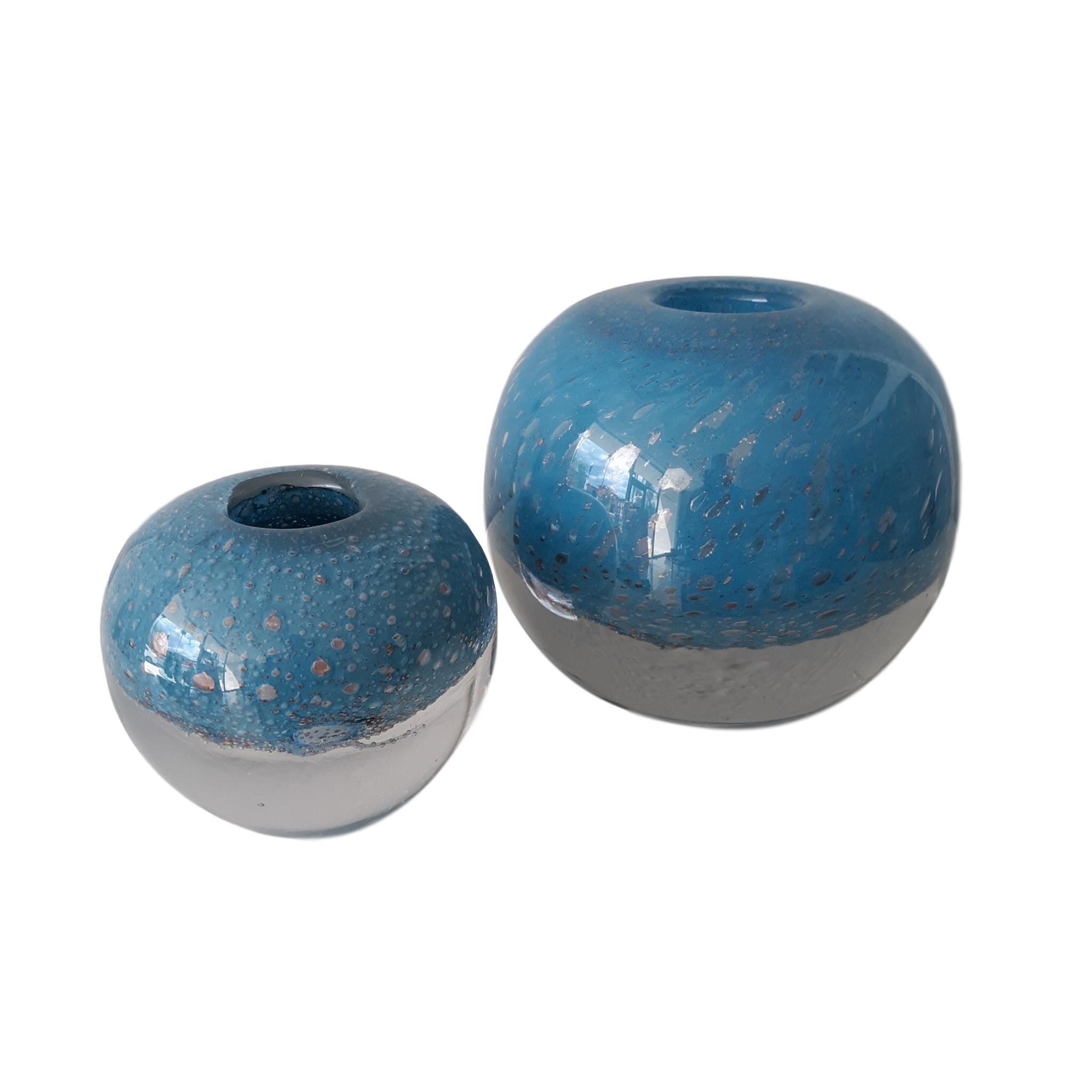 Bubble Glass Ball Vases, Petrol Blue