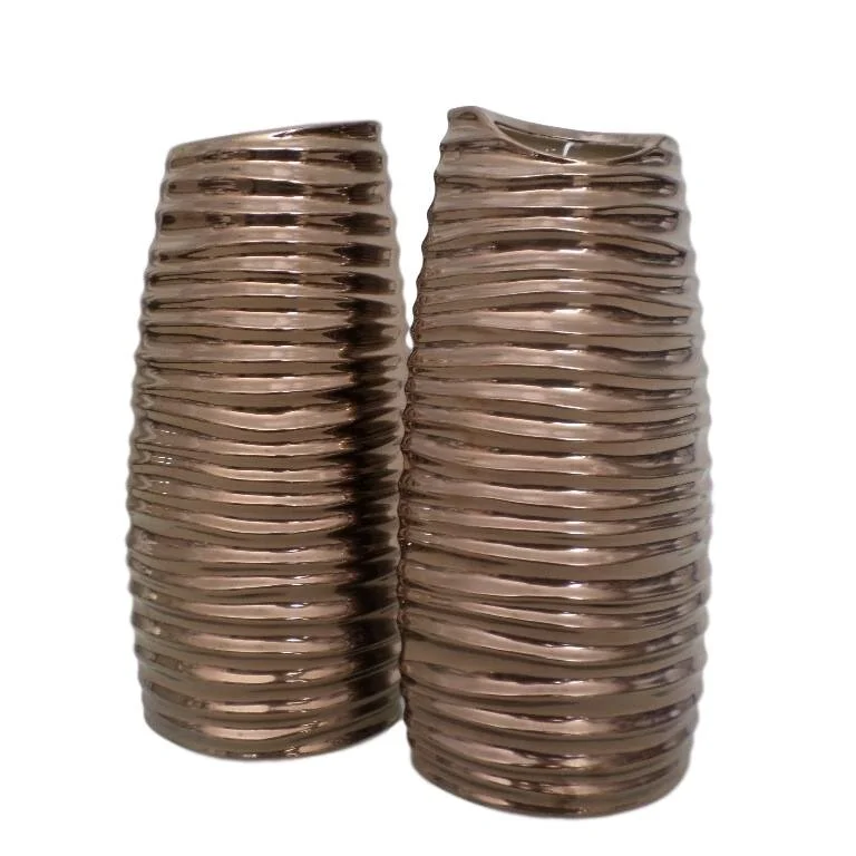Ribbed Ceramic Vases, Bronze