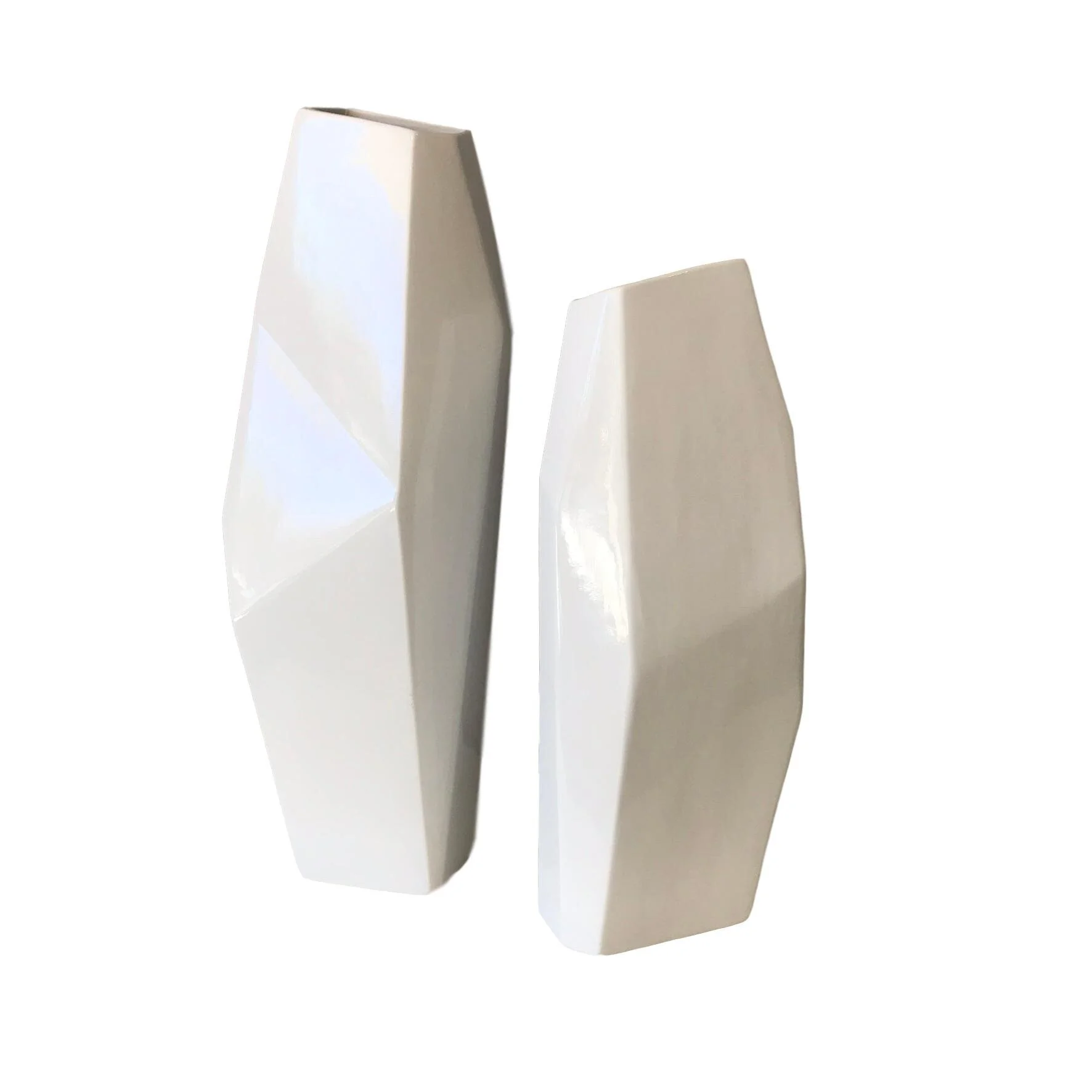 Faceted Ceramic Vases, White