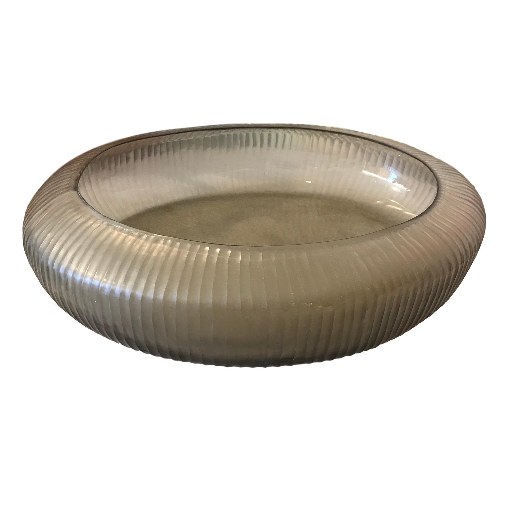 Ribbed Glass Bowl, Smoke